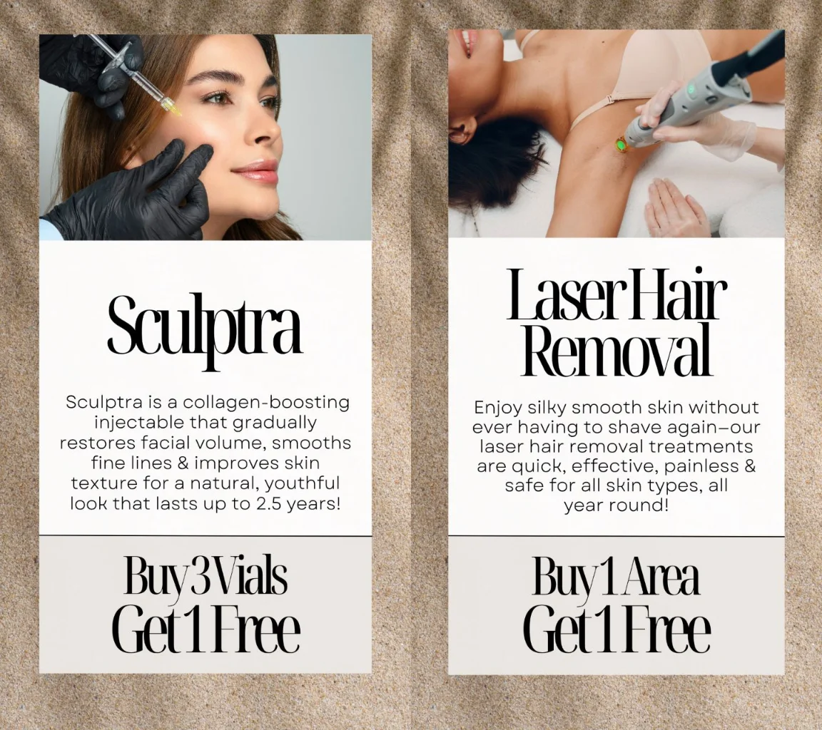 Exclusively Faces special - Sculptra Buy 3 Get 1 Free, Laser Hair Removal Buy 1 Get 1 Free